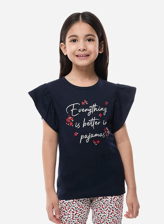 victor and jane Victor and Jane Slogan Print Ruffled Sleeve T-Shirt and Pyjama Set
