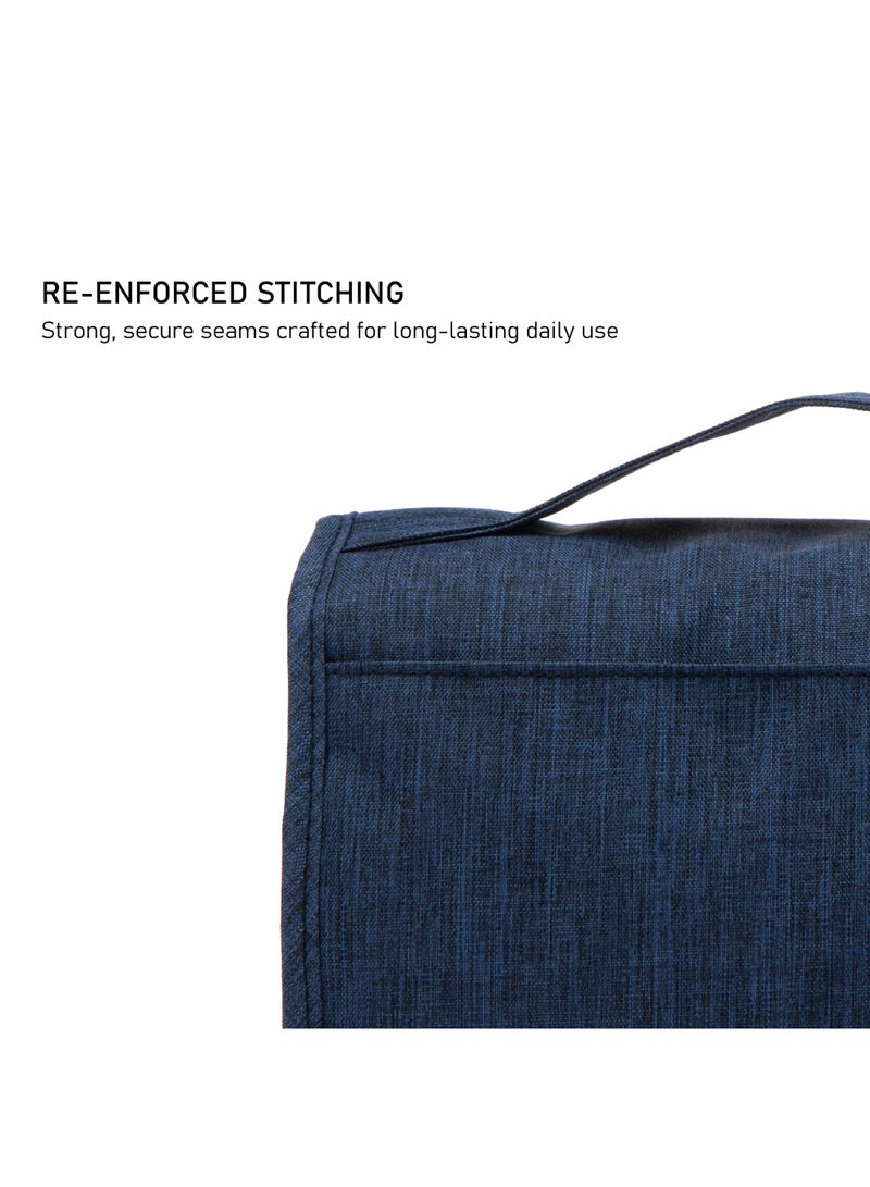 TOM CRUISER Hanging Travel Toiletry Bag, Tri-Fold Polyester Organizer with 360° Hook, Clear PVC Liquid Pocket, Mesh Compartments & Water-Resistant Exterior, Navy Blue - Image 2