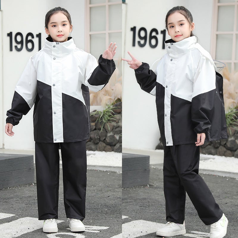 Kids Thickened Raincoat Pant Set Black spell White 
