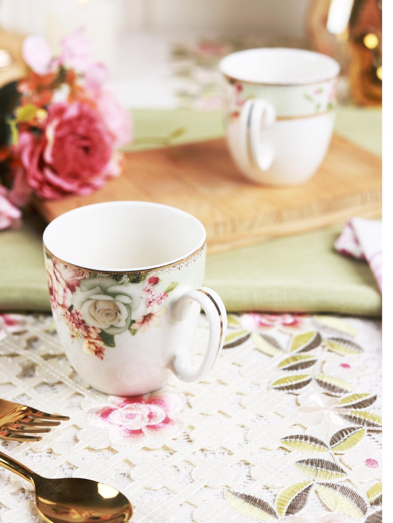 Vigneto Floral Pistachio Green Coffee Mug Set | Set of 6 Mugs, 200 ML | Finest Premium Porcelain | for Coffee/Tea | Scratch Resistant | Lead Free | Perfect for Gifting - Image 2