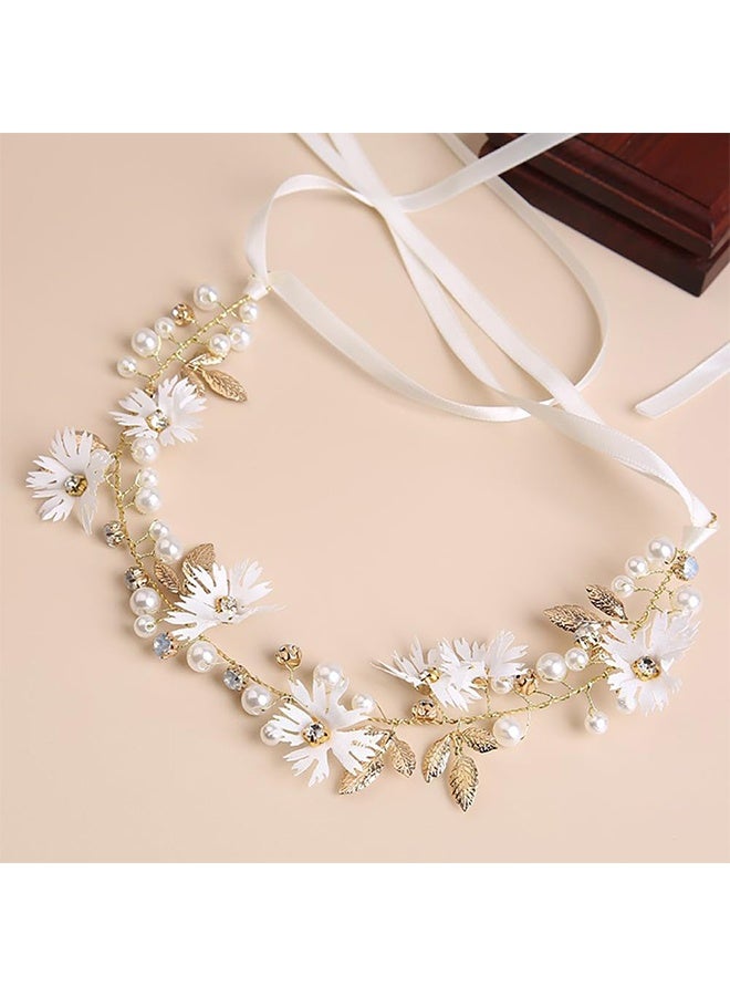 Ba Love Wedding Hair Accessories for Kids, Princess Headpiece White Flower Headband Pearl Hair Dress for Girl and Flower Girls Lovely Bridal Wedding Hair Band - Image 3