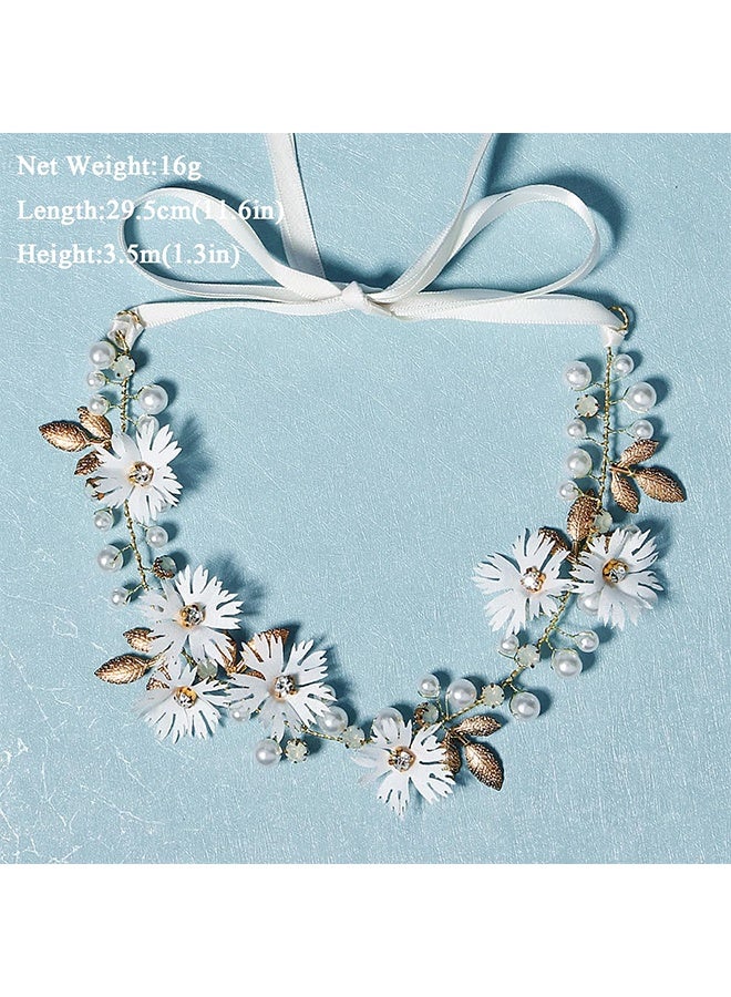 Ba Love Wedding Hair Accessories for Kids, Princess Headpiece White Flower Headband Pearl Hair Dress for Girl and Flower Girls Lovely Bridal Wedding Hair Band - Image 2