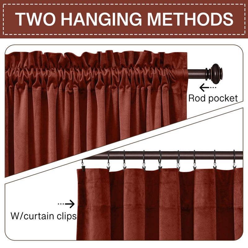 StangH Rust Velvet Curtains for Bedroom, Luxury Room Darkening Window Drapes Thermal Insulation Noise Reduction Door Panels for Dining Room/Nersury, W52 x L84, 2 Panels - Image 3