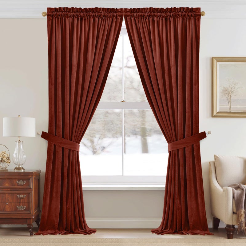 StangH Rust Velvet Curtains for Bedroom, Luxury Room Darkening Window Drapes Thermal Insulation Noise Reduction Door Panels for Dining Room/Nersury, W52 x L84, 2 Panels - Image 2