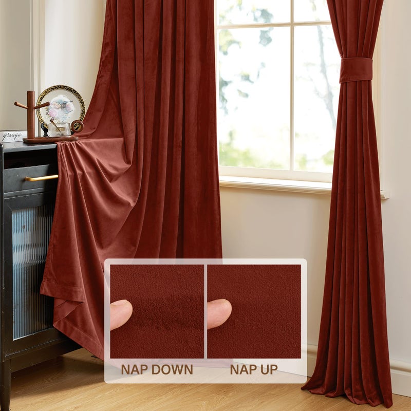 StangH Rust Velvet Curtains for Bedroom, Luxury Room Darkening Window Drapes Thermal Insulation Noise Reduction Door Panels for Dining Room/Nersury, W52 x L84, 2 Panels - Image 4