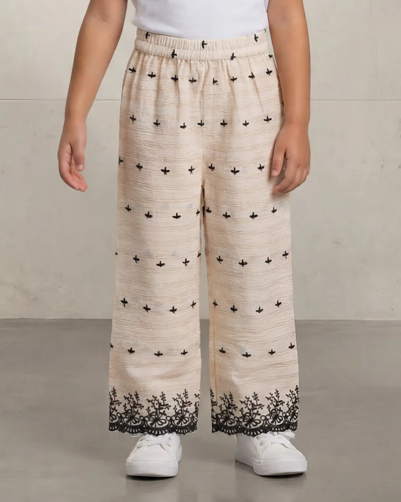 Redtag Girls Beige Schiffli Wide Leg Trousers