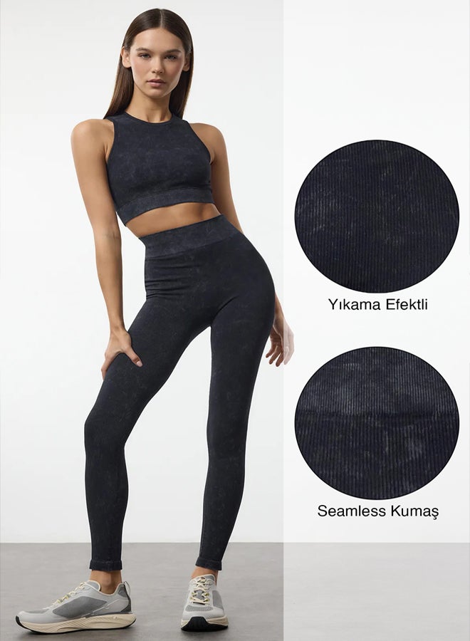 trendyol Dark Navy Washed Seamless Full Length Knitted Sports Leggings TWOAW20TA0071  - Image 1