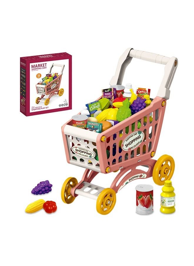 Little Story 56- Pieces Role Play Market Shopping Cart Toy Set - Pink  - Image 1