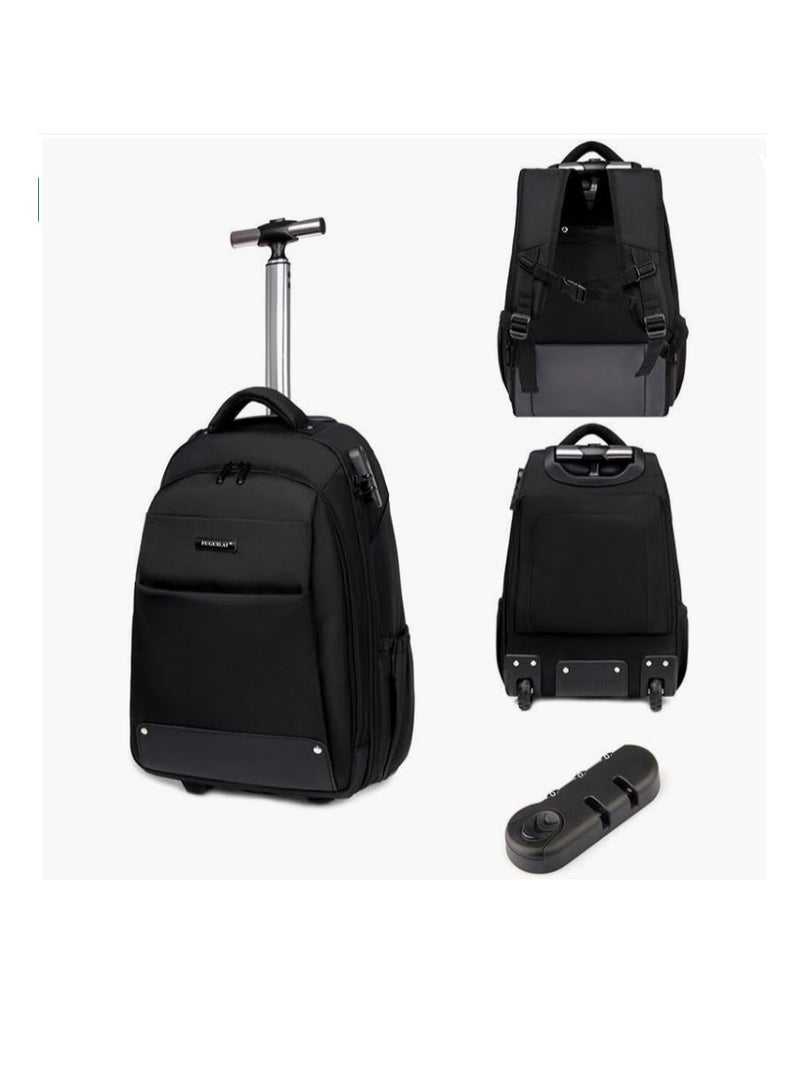 Travel Trolley Bag Rolling Laptop Backpack with Lock for Men Women Travel Backpack with Invisible Wheels Large Capacity Luggage Bag for Notebook Clothes Books Kids School Backpack for Boys Girls  - Image 1