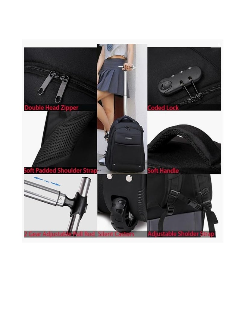 Travel Trolley Bag Rolling Laptop Backpack with Lock for Men Women Travel Backpack with Invisible Wheels Large Capacity Luggage Bag for Notebook Clothes Books Kids School Backpack for Boys Girls  - Image 3