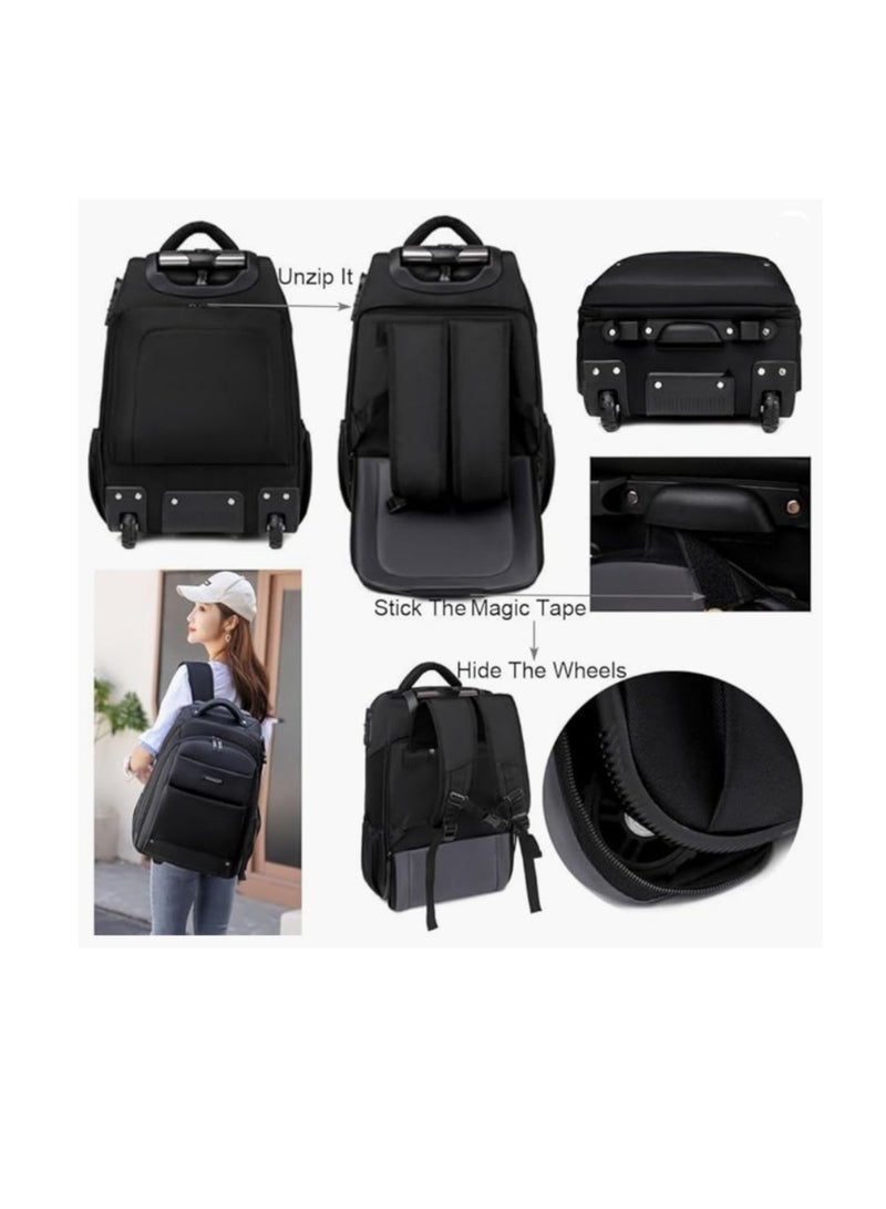 Travel Trolley Bag Rolling Laptop Backpack with Lock for Men Women Travel Backpack with Invisible Wheels Large Capacity Luggage Bag for Notebook Clothes Books Kids School Backpack for Boys Girls  - Image 4
