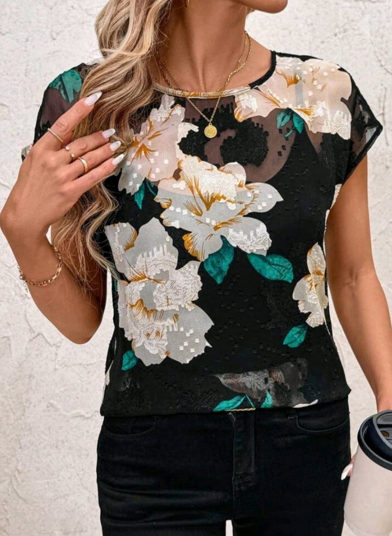 Shein SHEIN Clasi Women Clasi Floral Print Round Neck Loose Fit Casual Daily Wear Blouse  - Image 2