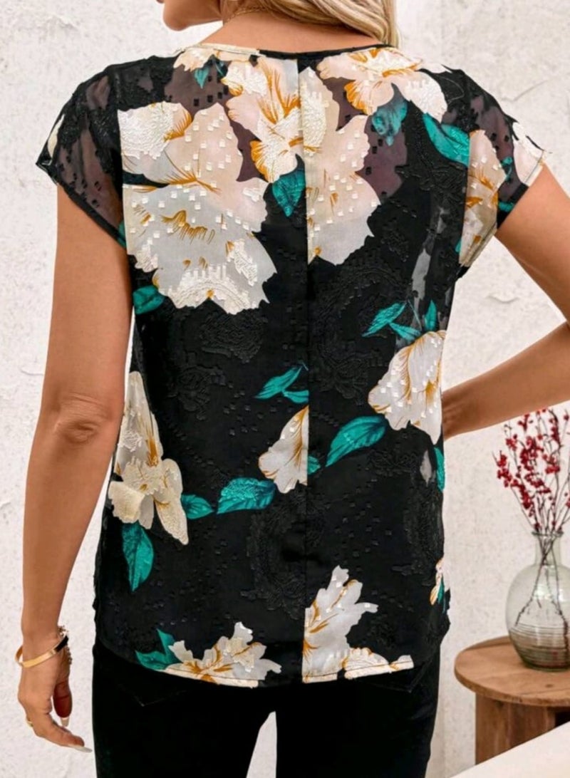 Shein SHEIN Clasi Women Clasi Floral Print Round Neck Loose Fit Casual Daily Wear Blouse  - Image 4