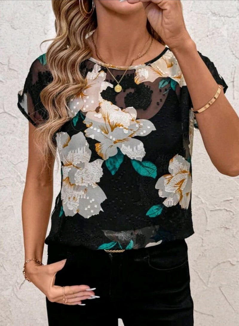 Shein SHEIN Clasi Women Clasi Floral Print Round Neck Loose Fit Casual Daily Wear Blouse  - Image 5
