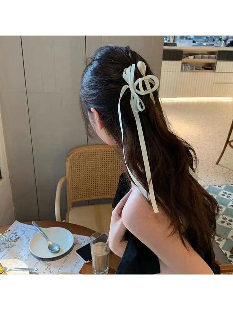 YangQian - Bow Claw Clip with Long Tail Bowknot Hair Clip with Long Tassel Ribbon Claw Clips for Thick Thin Hair Bows Clips for Women Girls White Bow Knot Hair Accessories for Women Girls - Image 1