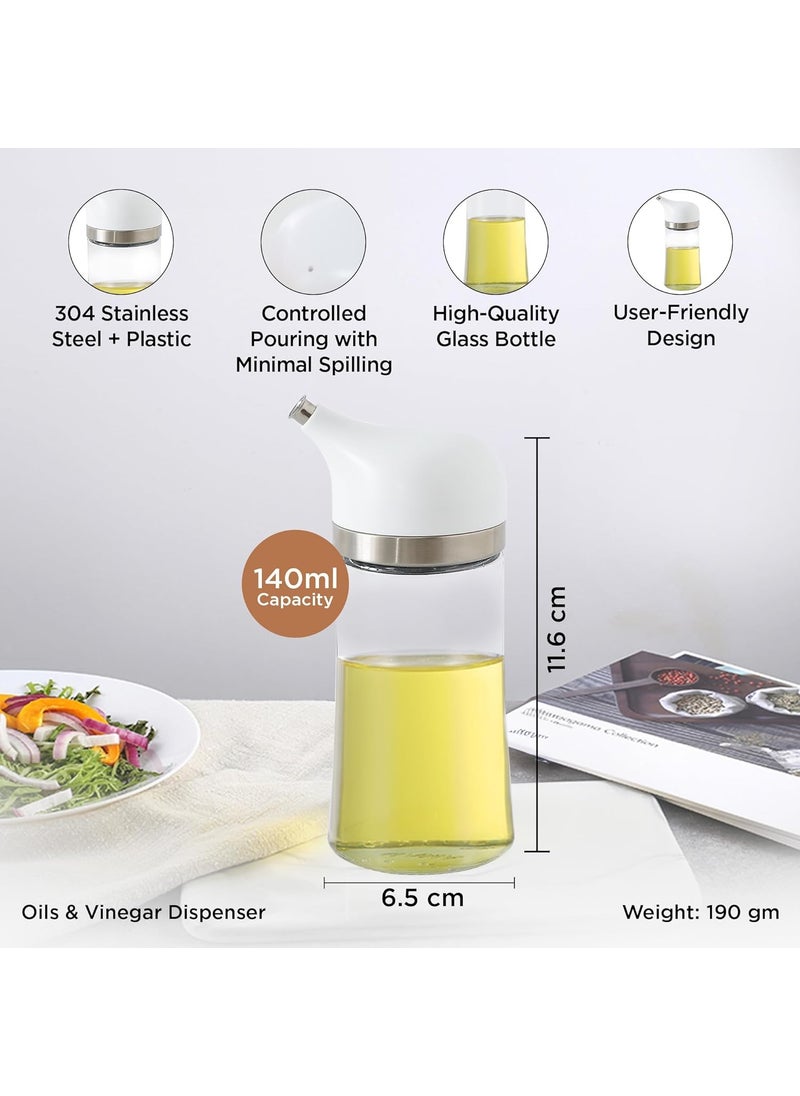 Kuber Industries Kuber Industries 140ml Small Glass Ghee/Oil Dispenser for Kitchen with Leakproof Lid | Vinegar & Oil Jar Container | Kitchen Oil Bottle | Oil Can Bottle | Vinegar Dispenser | White-1060137WH  - Image 4
