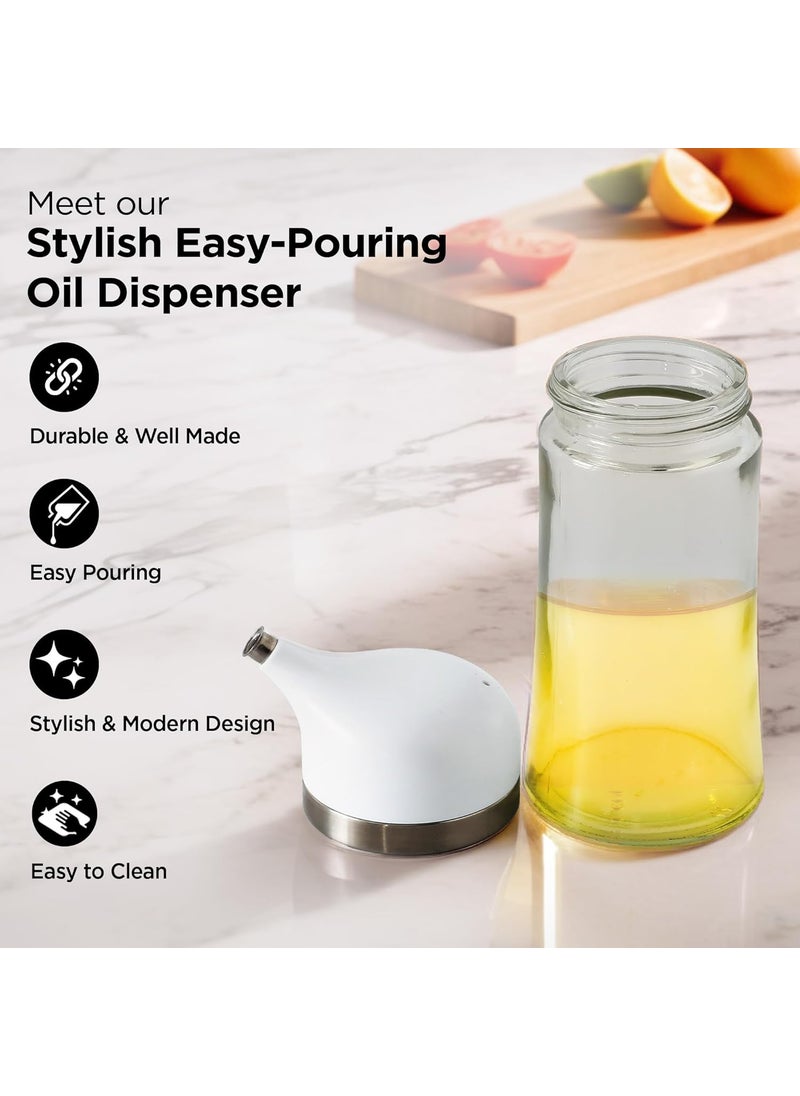 Kuber Industries Kuber Industries 140ml Small Glass Ghee/Oil Dispenser for Kitchen with Leakproof Lid | Vinegar & Oil Jar Container | Kitchen Oil Bottle | Oil Can Bottle | Vinegar Dispenser | White-1060137WH  - Image 3