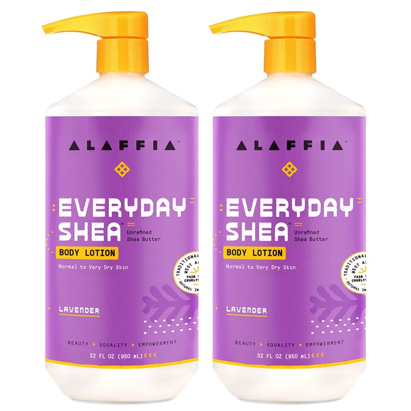 Alaffia Everyday Shea Body Lotion  Normal to Very Dry Skin Moisturizing Support for Hydrated Soft and Supple Skin with Shea Butter and Lemongrass Fair Trade Lavender 2 Pack  32 Fl Oz Ea