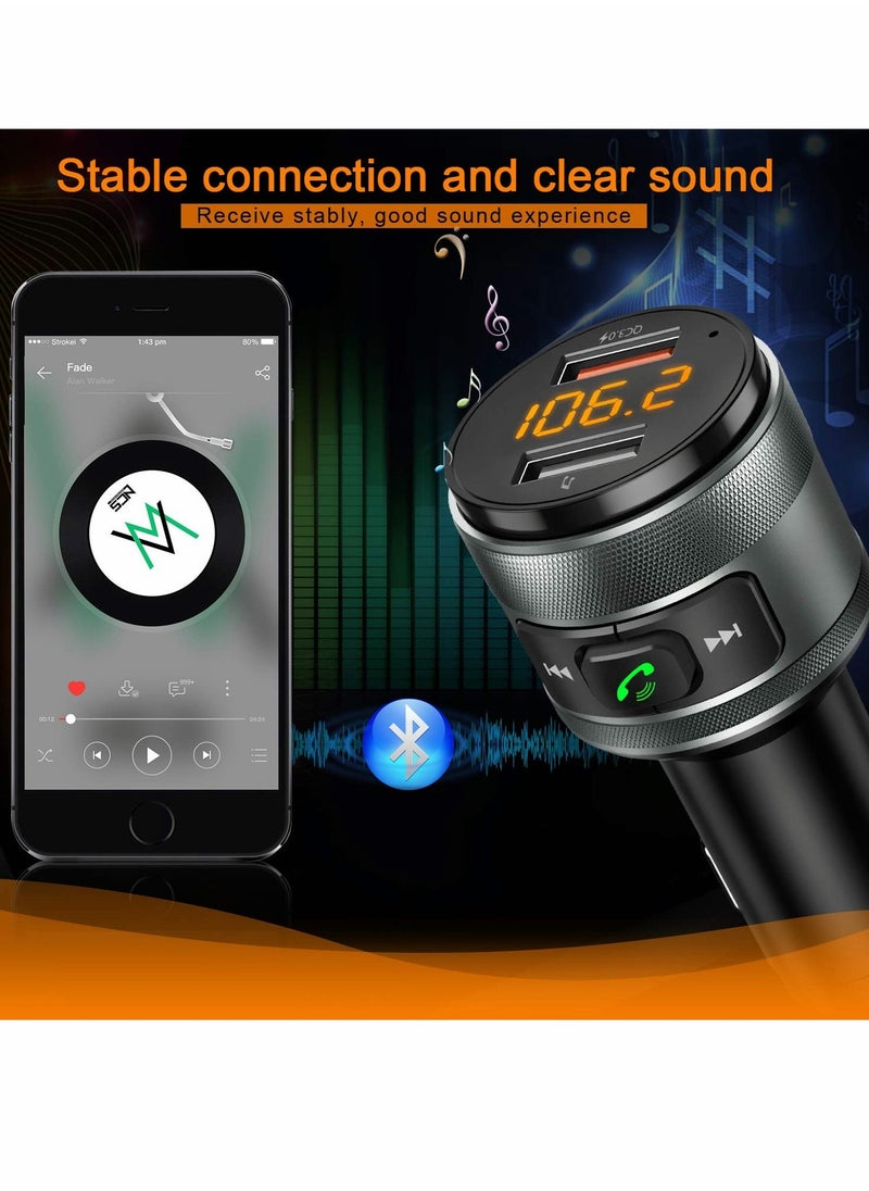 Generic Bluetooth 5.0 FM Transmitter for Car, 3.0 Wireless Bluetooth FM Radio Adapter Music Player FM Transmitter Car Kit with Hands-Free Calling and 2 USB Ports Charger Support USB Drive  - Image 4