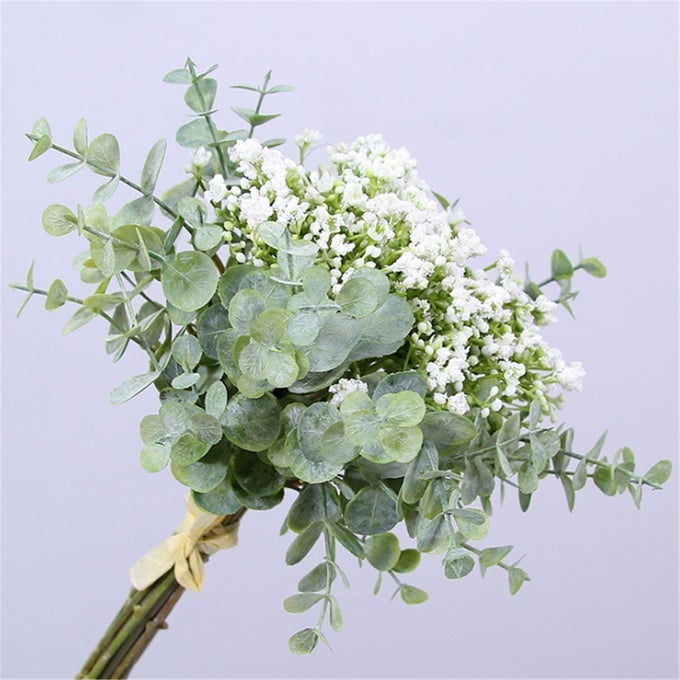 ARTIFICIAL FLOWERS EUCALYPTUS LEAF BABYS BREATH GYPSOPHILA BOUQUETS WEDDING PARTY HOME DECORPACK OF 1WHITE