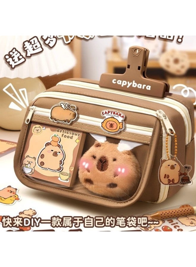 Kapibala Capybara Pencil Case Large Capacity Pain Bag Coffee Maillard High-looking Multifunctional Stationery Box Pencil Case