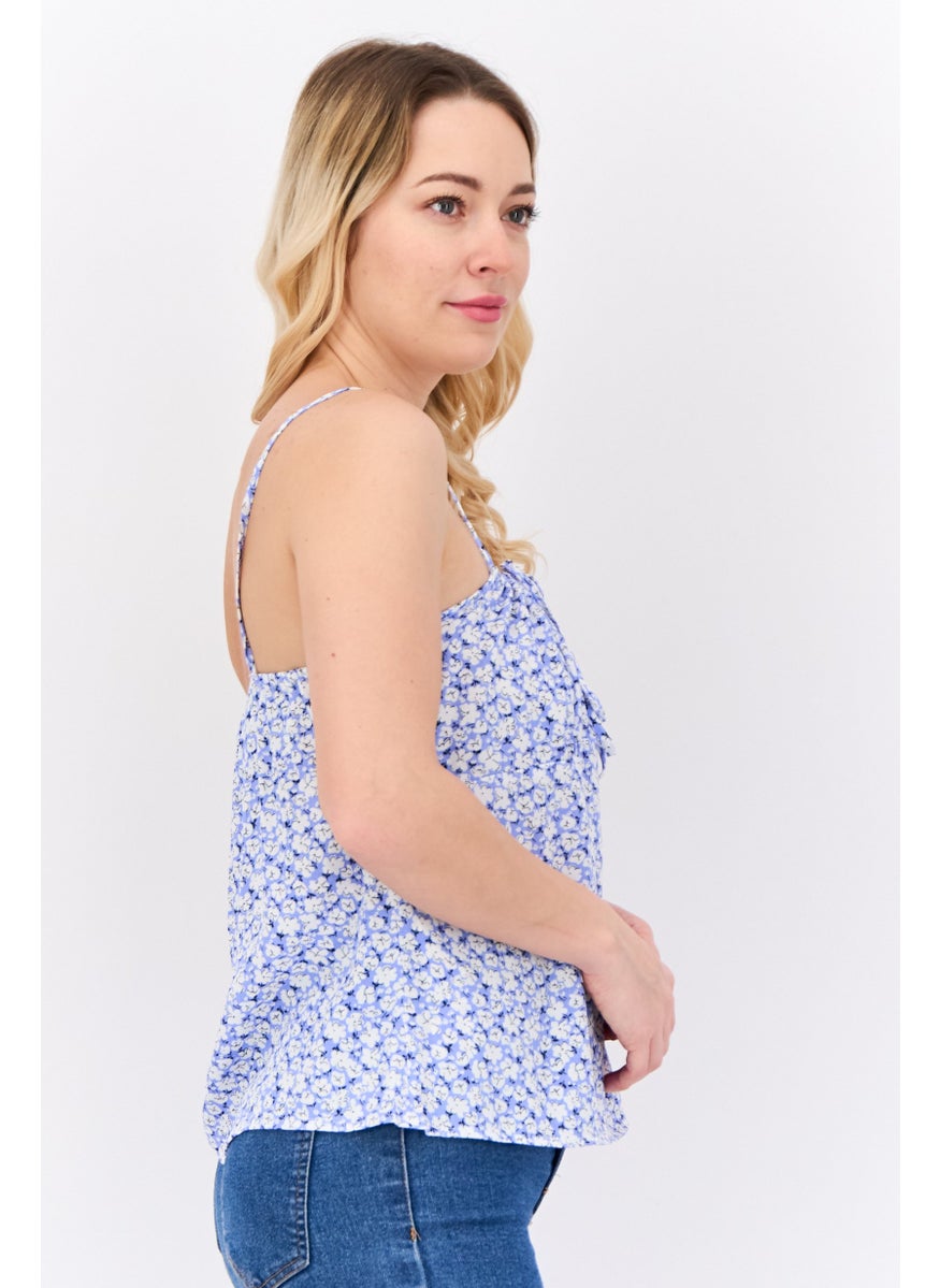 MANGO Women Square Neck Sleeveless Floral Top, White  - Image 2