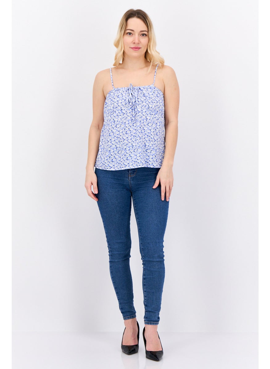 MANGO Women Square Neck Sleeveless Floral Top, White  - Image 4