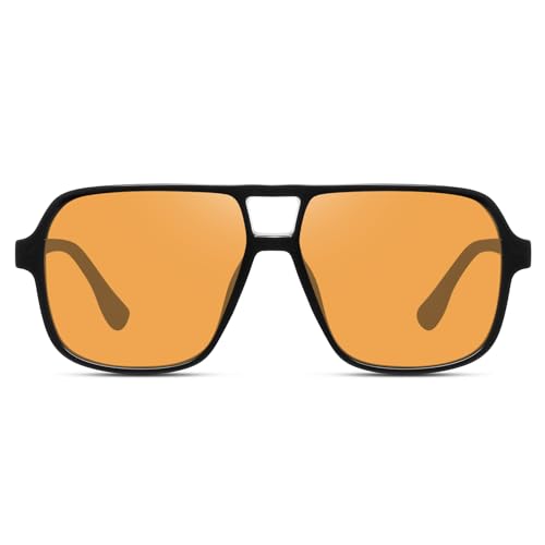 Fozono Classic Retro Aviator Sunglasses for Women Men Oversized Trendy Square Vintage Double Bridge Aviators Shades FZN821,Black/Yellow - Image 1