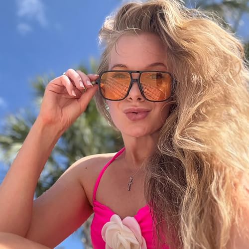 Fozono Classic Retro Aviator Sunglasses for Women Men Oversized Trendy Square Vintage Double Bridge Aviators Shades FZN821,Black/Yellow - Image 2