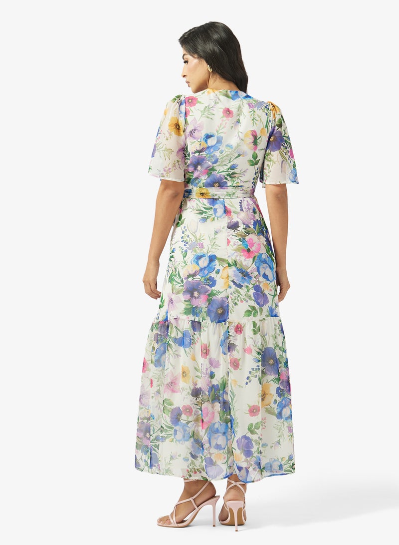 هوب اند ايفي فستان ماكسي ملفوف بأكمام فراشة وربطة خصر - Image 2