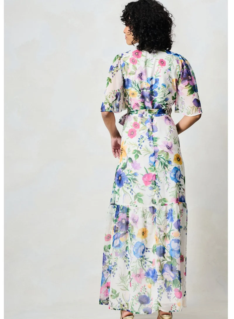 هوب اند ايفي فستان ماكسي ملفوف بأكمام فراشة وربطة خصر