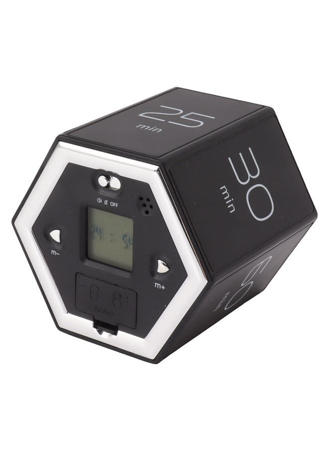 Hex Flip Timer with Mute Alarm Function Magnetic Time Management Cube Timer with LCD Screen for Cooking Studying Working Black