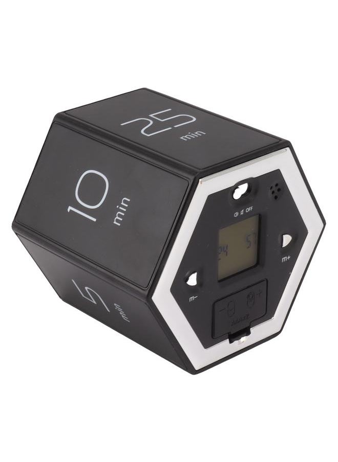 Hex Flip Timer with Mute Alarm Function Magnetic Time Management Cube Timer with LCD Screen for Cooking Studying Working Black