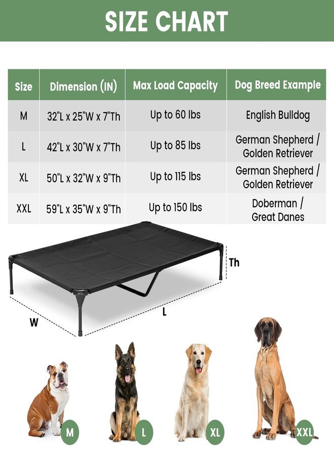 PVY Cooling Elevated Dog Bed, Outdoor Raised Pet Cot, Metal Frame with Washable Breathable Mesh, Large, Black - Image 2