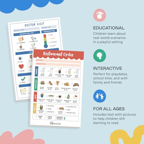 Tiny Expressions Playtime Notepads - 2-Pack Kids Pretend Play Notepads - 40 Pages Order-Taking Restaurant & 40 Pages Doctor Visit Notepad - Waiter and Doctor Imaginative Role Play - Image 4