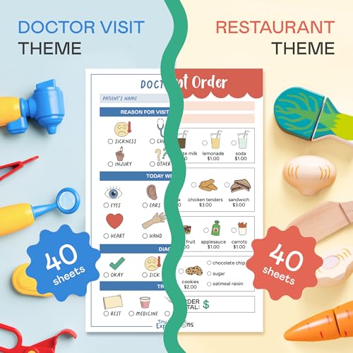 Tiny Expressions Playtime Notepads - 2-Pack Kids Pretend Play Notepads - 40 Pages Order-Taking Restaurant & 40 Pages Doctor Visit Notepad - Waiter and Doctor Imaginative Role Play - Image 2
