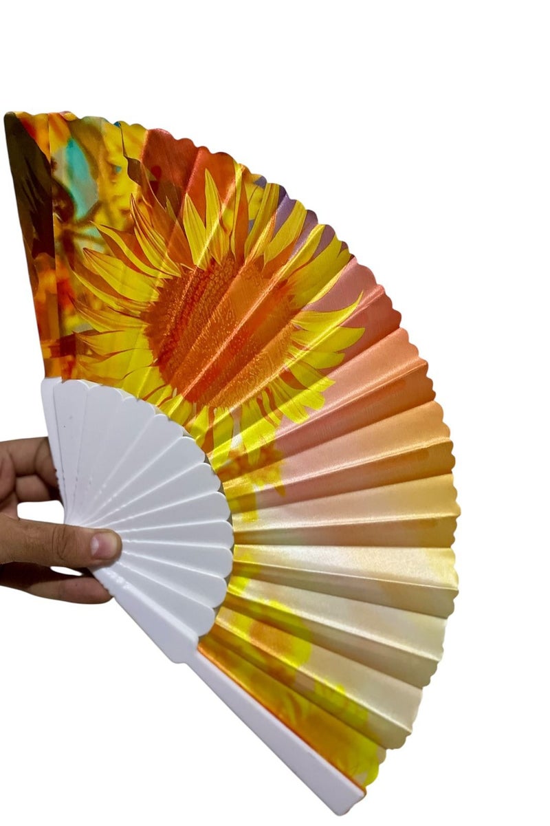 Folding Fan, Style Handheld Fan with Fabric Plastic Frame for Wedding Party Dancing - Image 2