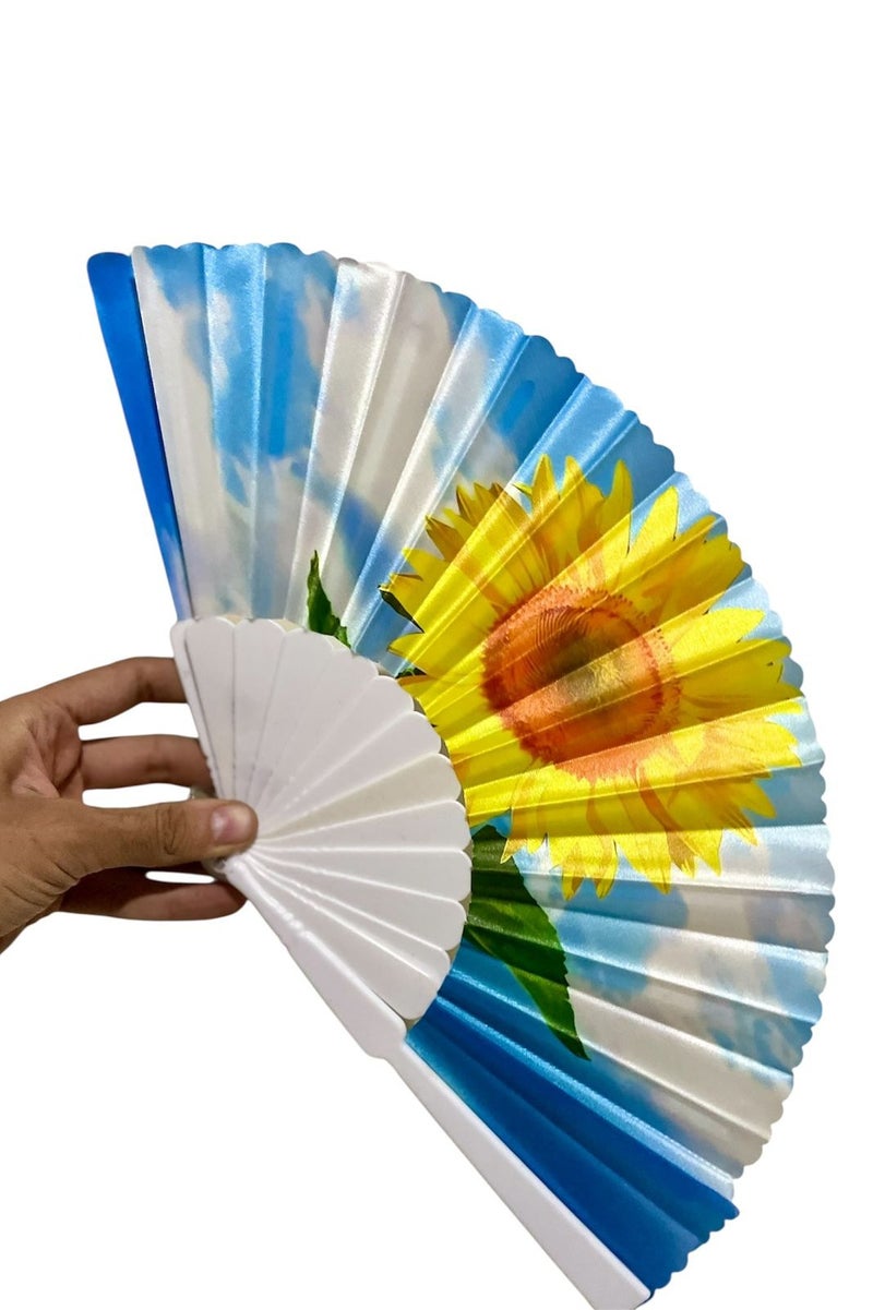 Folding Fan, Style Handheld Fan with Fabric Plastic Frame for Wedding Party Dancing - Image 2