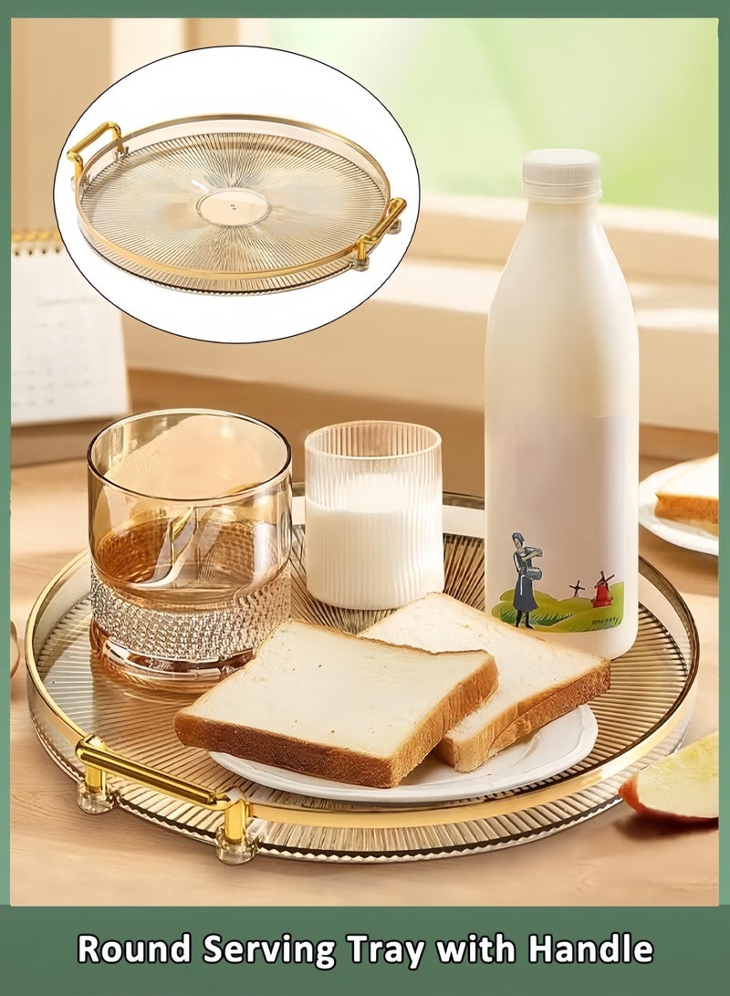 صينية تقديم متعددة الاستخدامات صينية تقديم دائرية بمقابض ذهبية طاولة قهوة ديكور منزلي صينية دائرية صينية عثمانية صينية طعام أكريليك صينية فواكه صينية بار صينية عطور صينية كوكتيل - Image 1