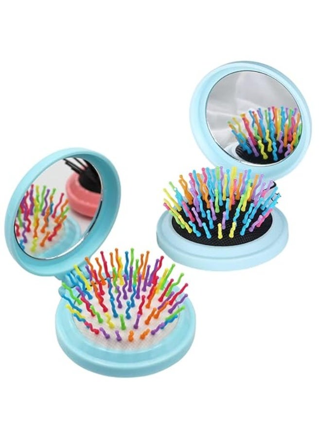 مشط تدليك دائري للشعرمشط تصفيف مع مراه قابله للطي مثالياً للاستخدام أثناء التنقل أو السفر. الأسنان المرنة توفر تدليكاً لطيفاً لفروة الرأس خفيفه الوزن (لبني) - Image 1