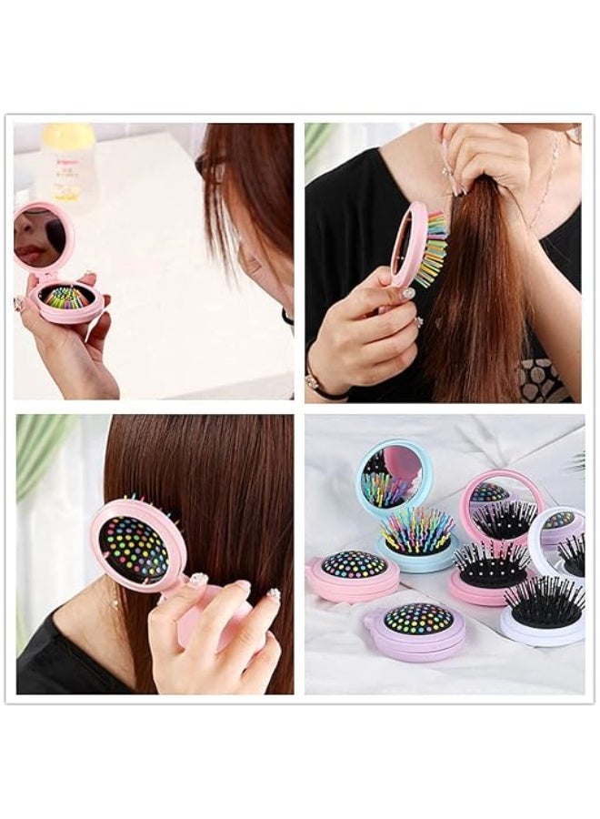 مشط تدليك دائري للشعرمشط تصفيف مع مراه قابله للطي مثالياً للاستخدام أثناء التنقل أو السفر. الأسنان المرنة توفر تدليكاً لطيفاً لفروة الرأس خفيفه الوزن (لبني) - Image 3