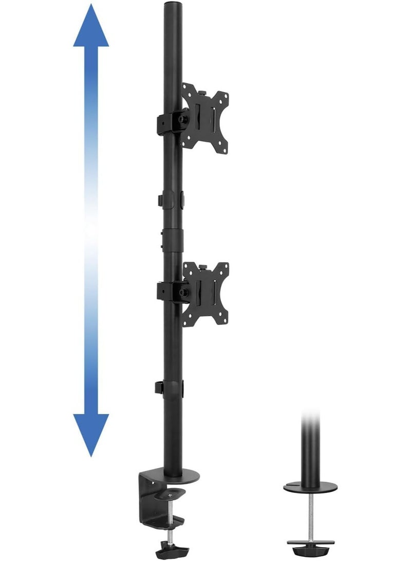 ELTRAZONE Vertical Dual Monitor Mount | Stacked Monitor Desk Stand | Fits 19 to 32 Inch Screens | C-Clamp & Grommet Bases | Adjustable Height  - Image 2
