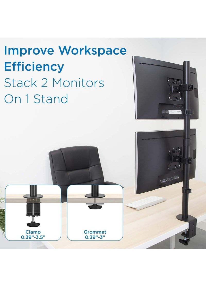 ELTRAZONE Vertical Dual Monitor Mount | Stacked Monitor Desk Stand | Fits 19 to 32 Inch Screens | C-Clamp & Grommet Bases | Adjustable Height  - Image 4