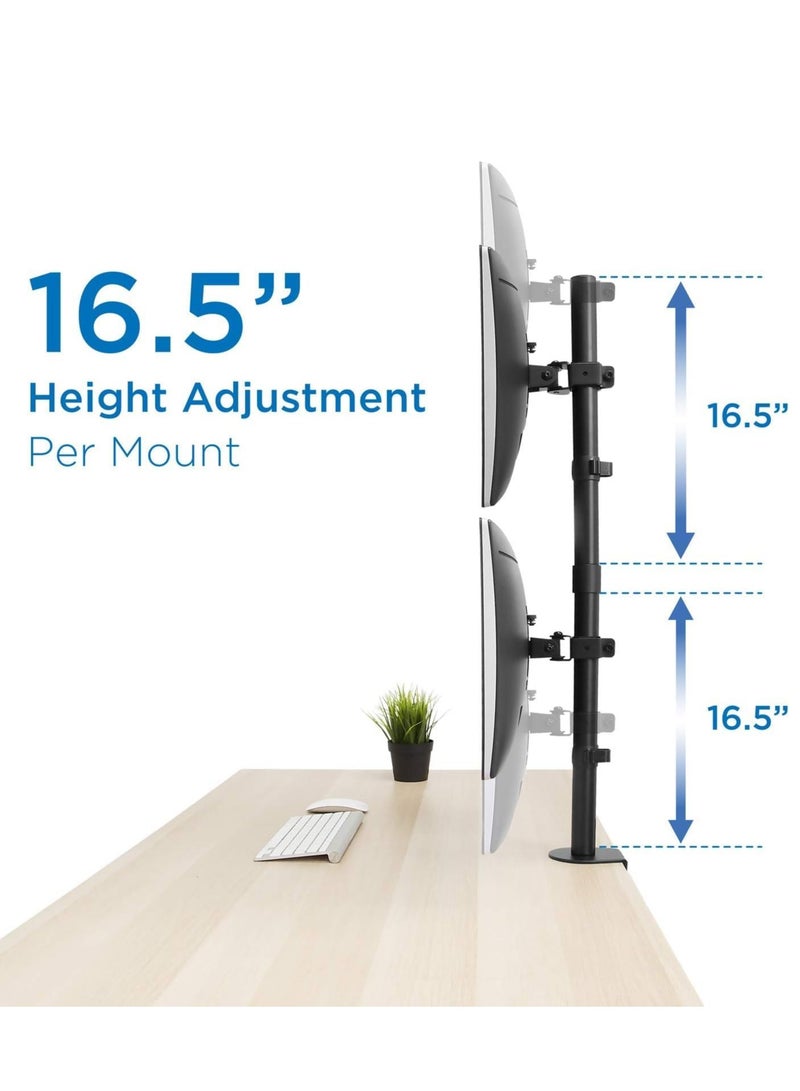 ELTRAZONE Vertical Dual Monitor Mount | Stacked Monitor Desk Stand | Fits 19 to 32 Inch Screens | C-Clamp & Grommet Bases | Adjustable Height  - Image 5