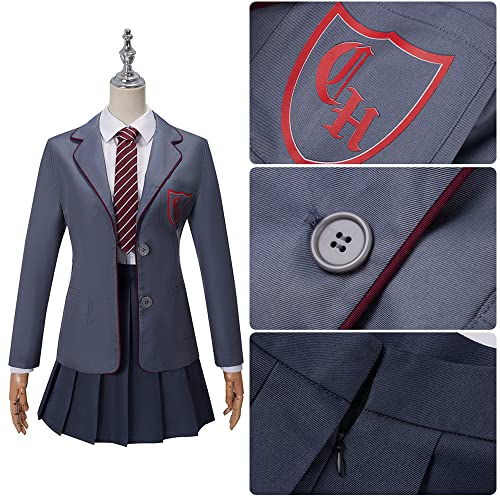 Cos-Animefly Musical Cosplay Gray Costume School Women Girl Dress Uniform Suit Skirt Tie Halloween Party Outfit - Image 4