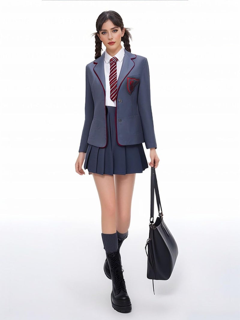 Cos-Animefly Musical Cosplay Gray Costume School Women Girl Dress Uniform Suit Skirt Tie Halloween Party Outfit - Image 1