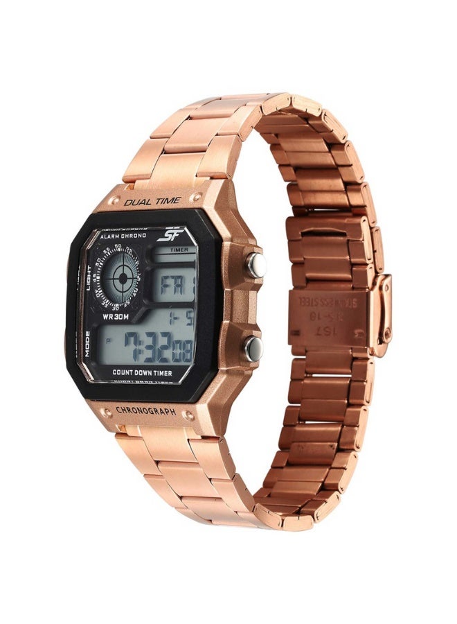 Sonata ساعة رقمية للرجال 77134PM04 - قرص وردي ذهبي، سوار من الفولاذ المقاوم للصدأ، عرض مزدوج للوقت، مقاومة للماء حتى 30م - Image 2