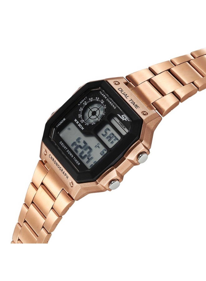 Sonata ساعة رقمية للرجال 77134PM04 - قرص وردي ذهبي، سوار من الفولاذ المقاوم للصدأ، عرض مزدوج للوقت، مقاومة للماء حتى 30م - Image 3