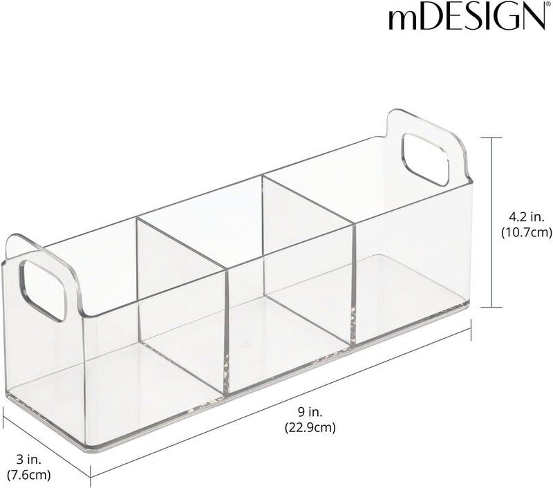 mDesign Plastic 3-Compartment Bathroom Organizer Storage Bin - Divided Makeup Caddy and Hair/Beauty Product Holder Tray - Perfect for Vanity, Counter, and Cabinet - Lumiere Collection, 2 Pack, Clear - Image 3