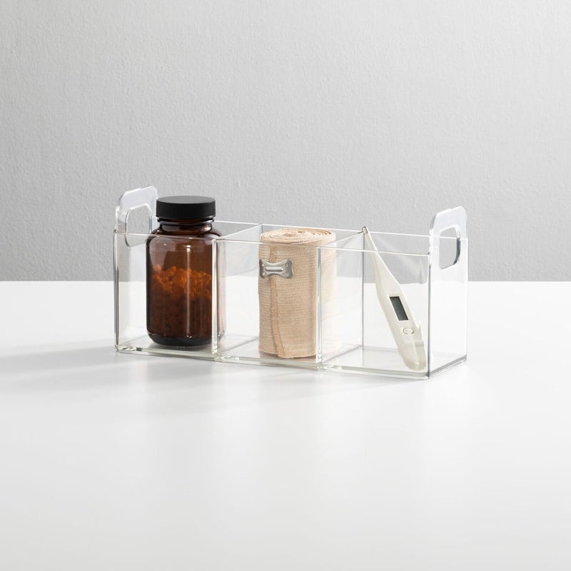 mDesign Plastic 3-Compartment Bathroom Organizer Storage Bin - Divided Makeup Caddy and Hair/Beauty Product Holder Tray - Perfect for Vanity, Counter, and Cabinet - Lumiere Collection, 2 Pack, Clear - Image 5